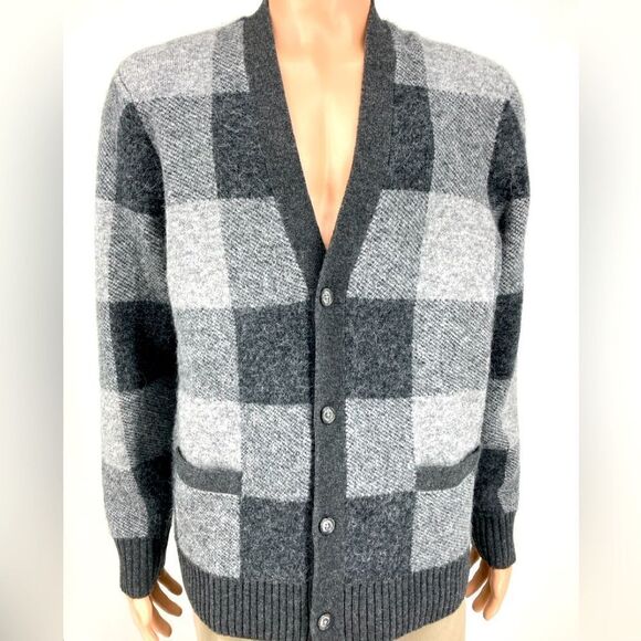 NWT Vineyard Vines Luxury Blend Buffalo Check V-Neck Charcoal Heather Cardigan L - Picture 2 of 12